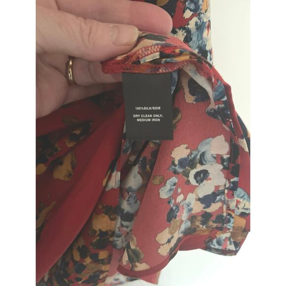 Lafayette 148 Sela Floral Print Silk Blouse 3/4 Sleeve Red Black White XL - Picture 5 of 7